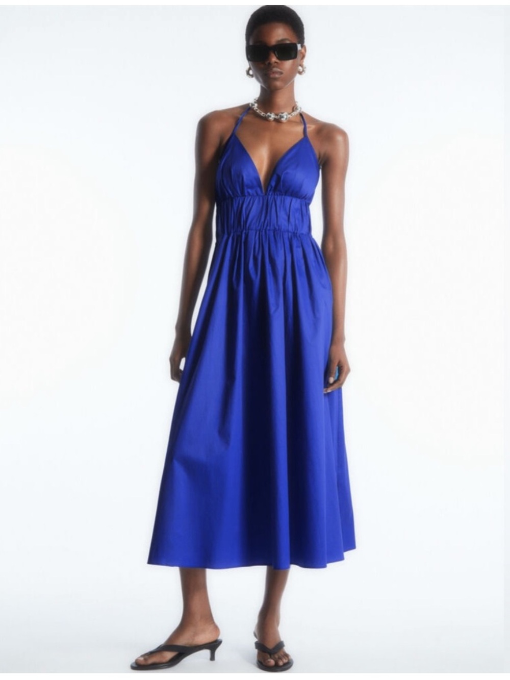 COS Gathered Halterneck Midi Dress - Cobalt Blue